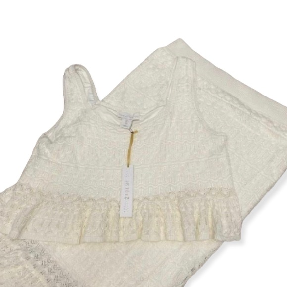 HOUSE OF HARLOW Crochet 2 Piece Set Peplum Crop Top Fit & Flare Skirt Ruffle Hem - Picture 3 of 7